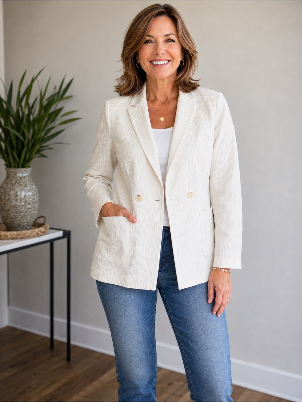 Talbots White Cotton Blend Blazer Jacket Women’s Size 4 Petite